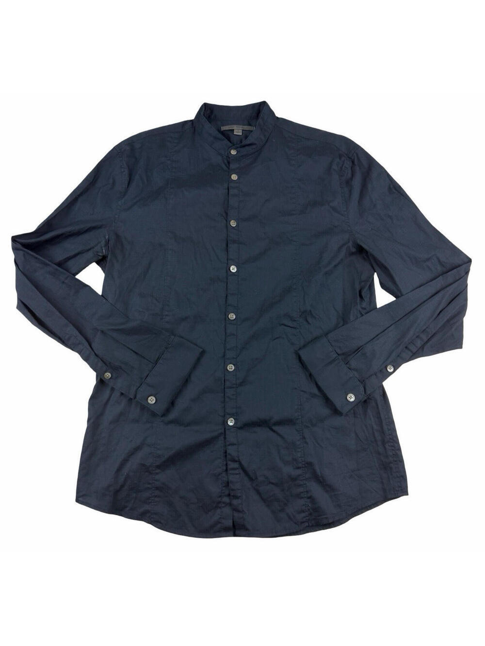 John Varvatos Band Collar Cotton Long Sleeve Shirt Dark Blue Size S